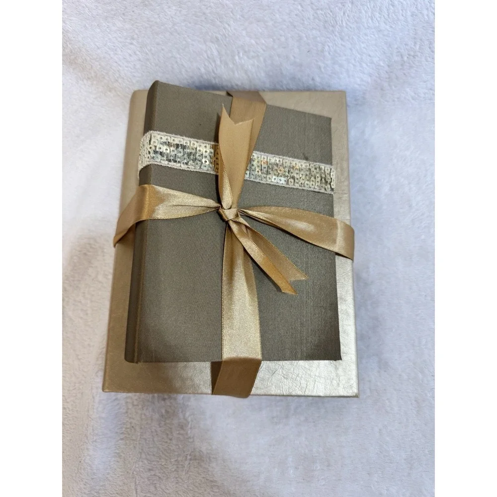 Unused 2-Piece Photo Album Set 4x6 Gold Champagne Ribbon Gift Ready